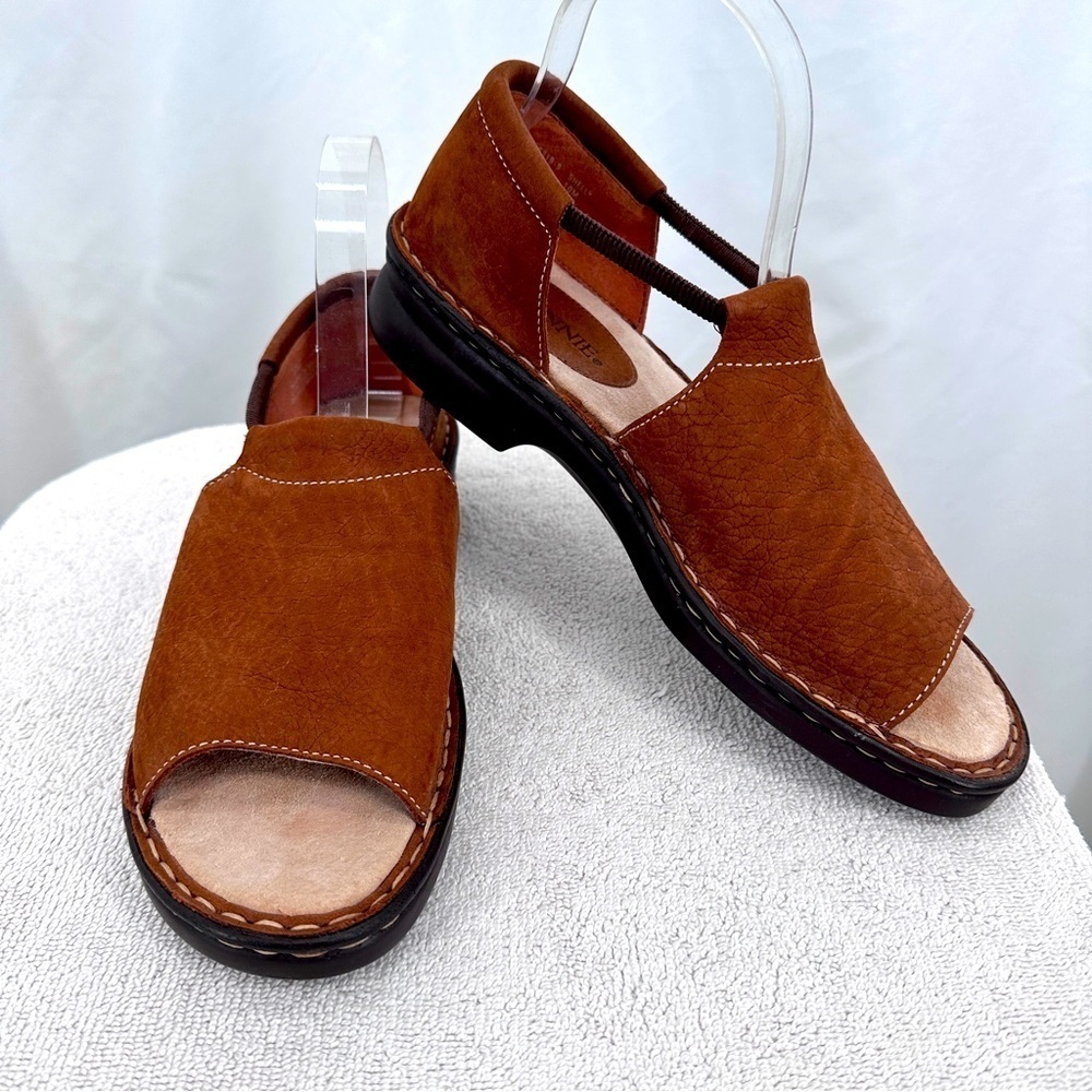 Connie Shelly Brown Leather Open Toe Cutout Sandals Womens 10M Made in Brazil